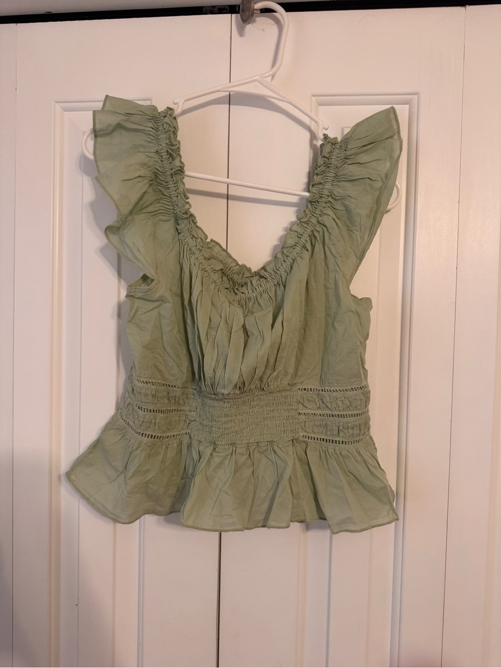 Women’s Ruffled Smocked Peplum Top - Light Sage Green